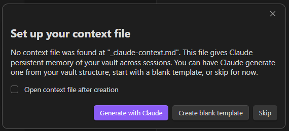 Context file setup modal