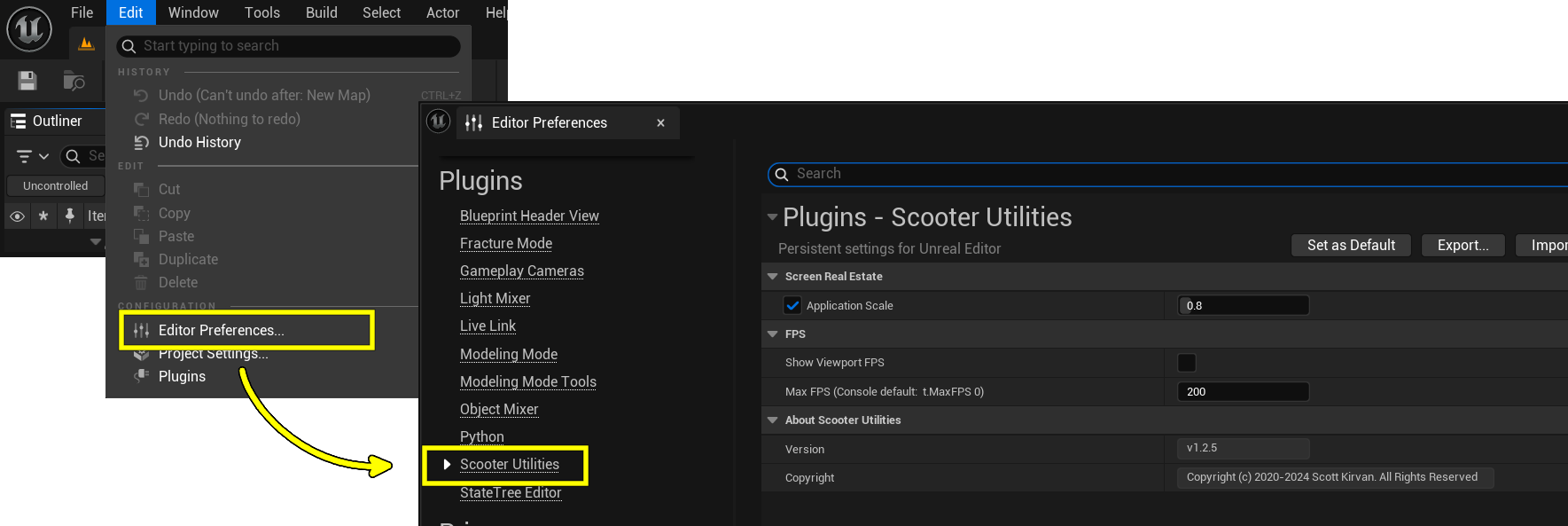 Editor Preferences with the Scooter Utilities page open